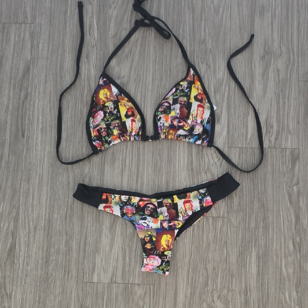 69 Slam M L Graffiti Doddles Bikini Set Black